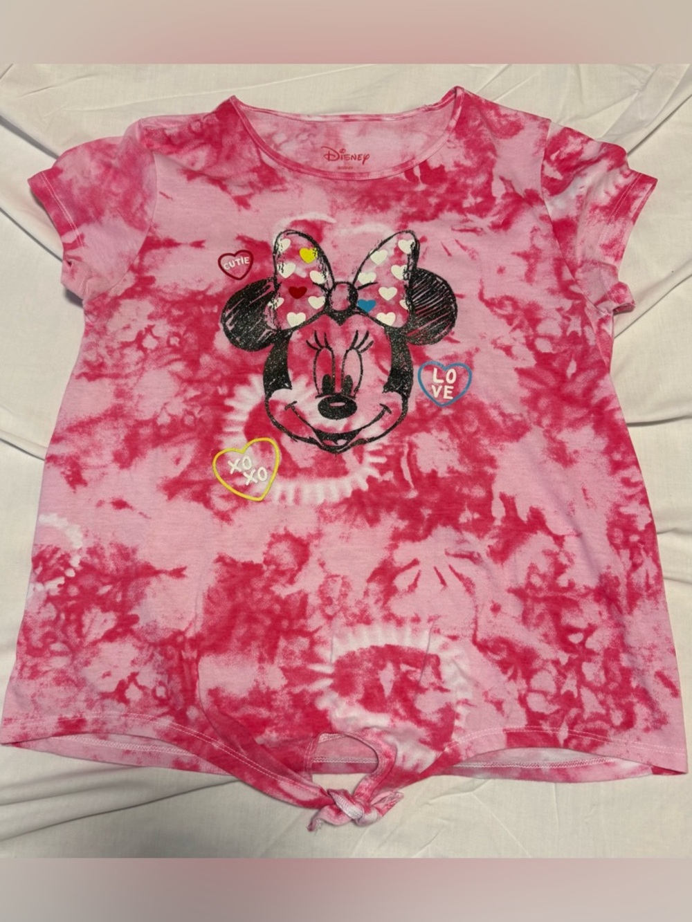 Disney Pink Tie-Dye Valentine Minnie Mouse Knot Front Tee